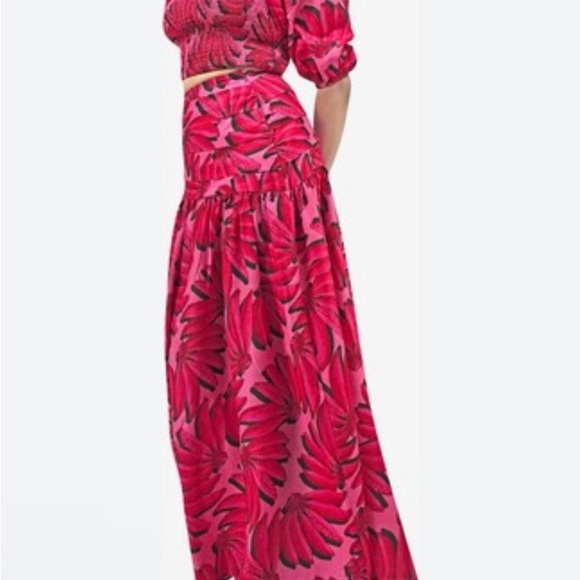 Women’s Pink Tropical Banana Print Smocked Crop Top HT360 Summer Resort wear XL - Picture 9 of 11